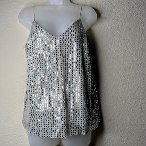 Lost + Wander Silver Cevron Tank Top Size S Metallic Cocktail Festival Trendy